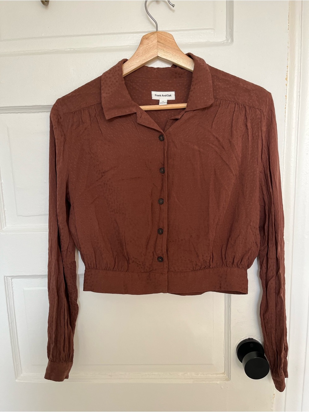 Frank And Oak Rust Brown Cropped Button-Up – XS